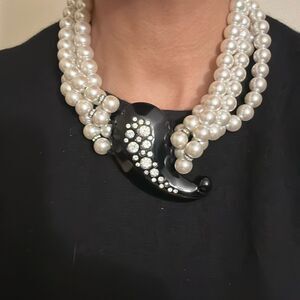 RARE ANGELA CAPUTI ITALY Vintage Resin Necklace with Faux Pearls/Rhinestones